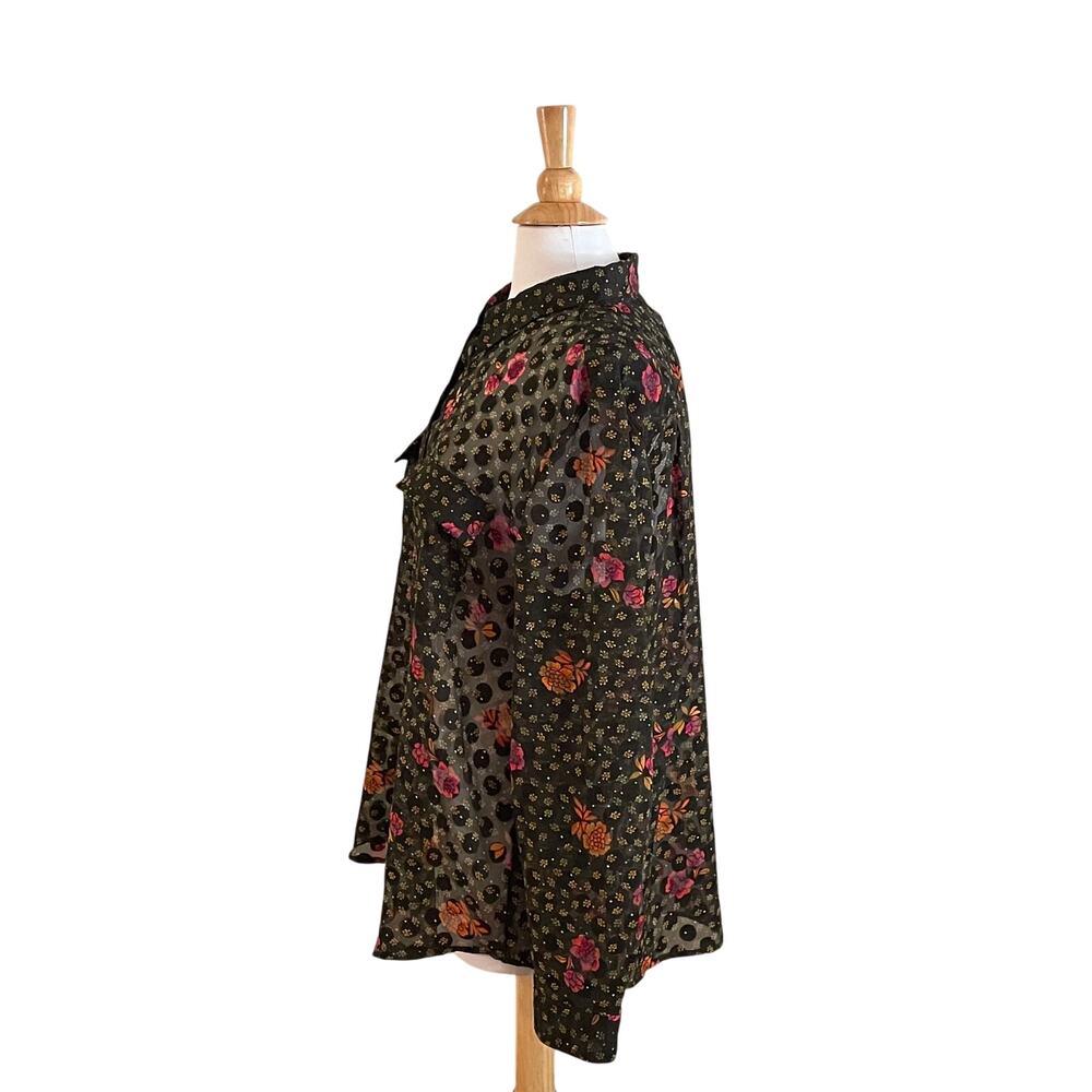 NWT LOFT Sheer Black Floral Polka Dot Button Down Shirt, Size XXL - Picture 4 of 13